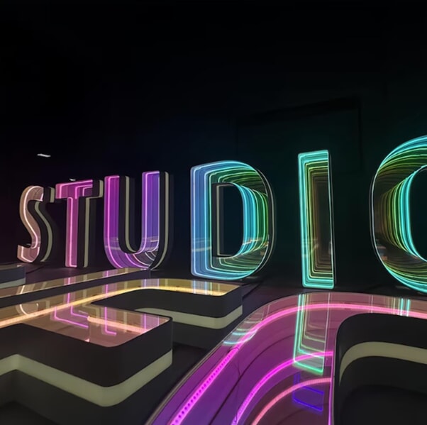 An image of "Studio" light up channel letters,